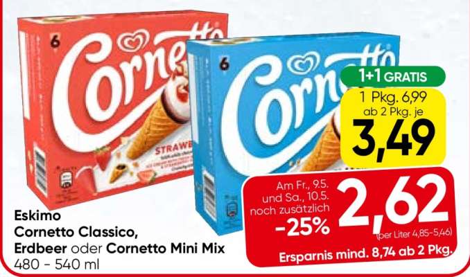 Eskimo Cornetto Classico, Erdbeer oder Cornetto Mini Mix