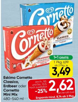 Eskimo Cornetto Classico, Erdbeer oder Cornetto Mini Mix