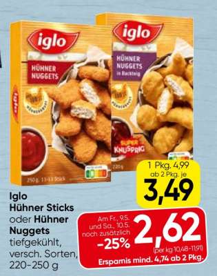 Iglo Hühner Sticks oder Hühner Nuggets