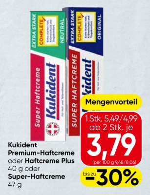 Kukident Premium-Haftcreme oder Haftcreme Plus oder Super-Haftcreme