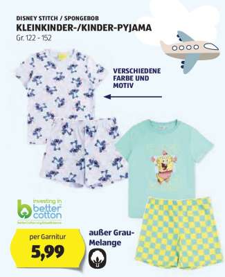 DISNEY STITCH / SPONGEBOB KLEINKINDER-/KINDER-PYJAMA