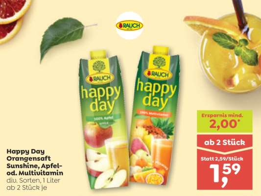Happy Day Orangensaft Sunshine, Apfel- od. Multivitamin