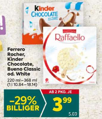 Ferrero Rocher, Kinder Chocolate, Bueno Classic od. White