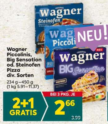 Wagner Piccolinis, Big Sensation od. Steinofen Pizza div. Sorten