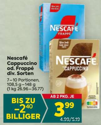 Nescafé Cappuccino od. Frappé div. Sorten