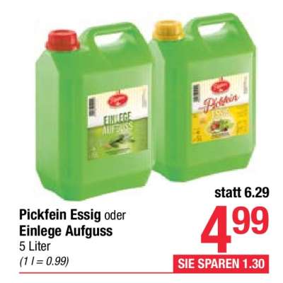 Pickfein Essig oder Einlege Aufguss