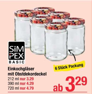 SiMPEX BASIC Einkochgläser mit Obstdekordeckel