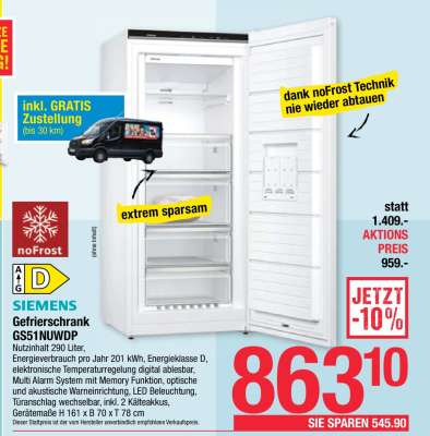 Siemens Gefrierschrank GS51NUWDP