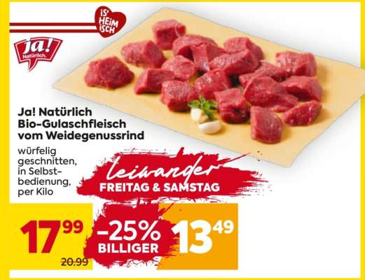 Ja! Natürlich Bio-Gulaschfleisch vom Weidegenussrind
