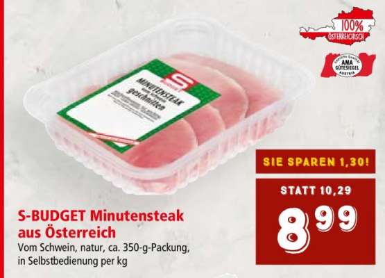 S-BUDGET Minutensteak aus Österreich