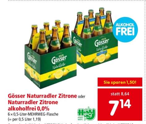 Gösser Naturradler Zitrone oder Naturradler Zitrone alkoholfrei 0,0%