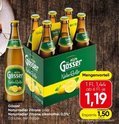 Gösser Naturradler Zitrone oder Naturradler Zitrone alkoholfrei 0,0%