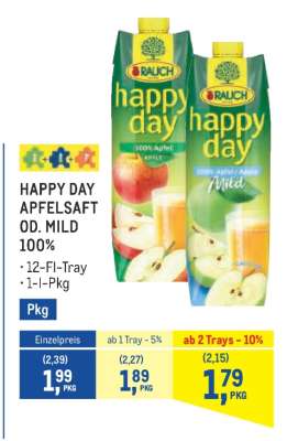 HAPPY DAY APFELSAFT OD. MILD 100%