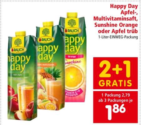 Happy Day Apfel-, Multivitaminsaft, Sunshine Orange oder Apfel trüb