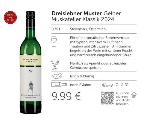Dreisiebner Muster Gelber Muskateller Klassik 2024