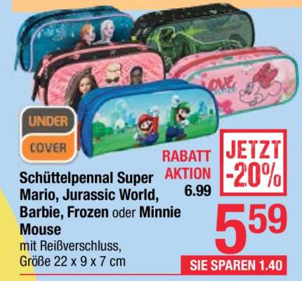 Schüttelpennal Super Mario, Jurassic World, Barbie, Frozen oder Minnie Mouse