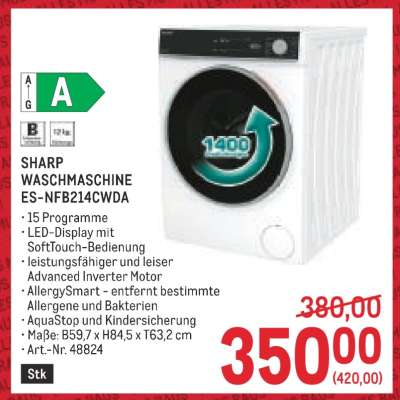 SHARP WASCHMASCHINE ES-NFB214CWDA