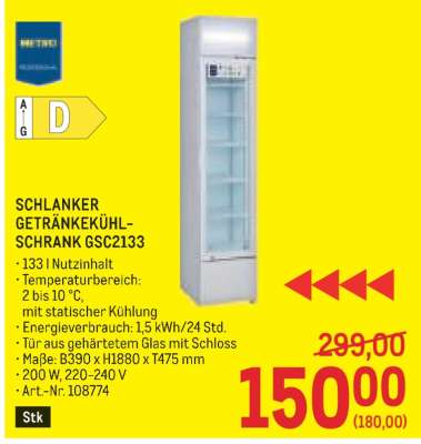 SCHLANKER GETRÄNKEKÜHLSCHRANK GSC2133