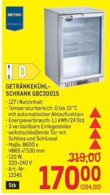 GETRÄNKEKÜHLSCHRANK GBC3001S