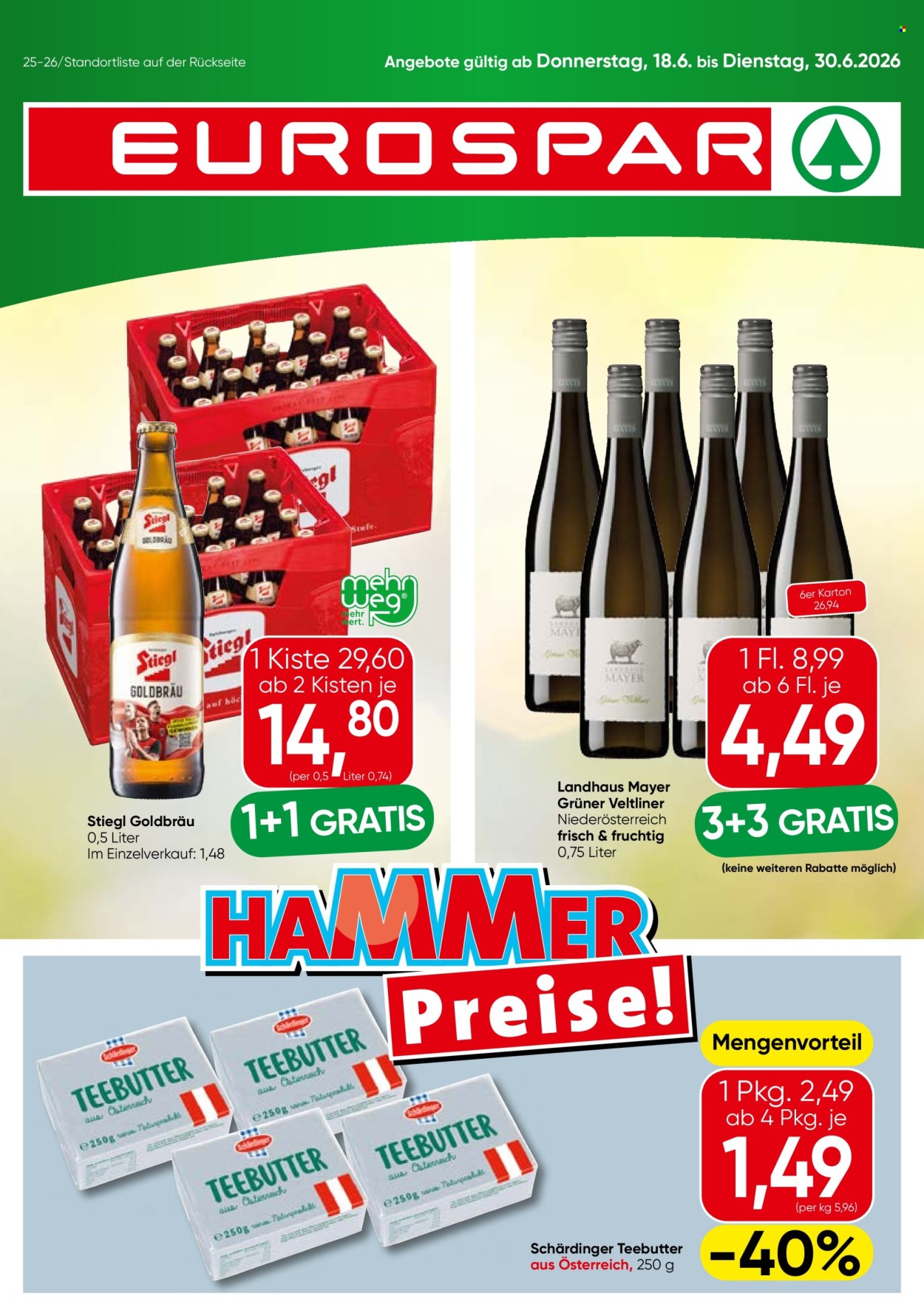 Leták EUROSPAR - 18.6.2026 - 30.6.2026. Strana 1