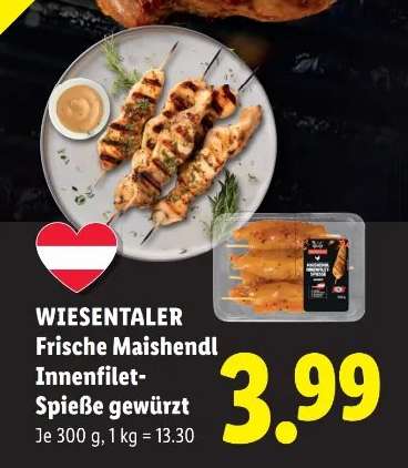 WIESENTALER Frische Maishendl Innenfilet-Spieße gewürzt