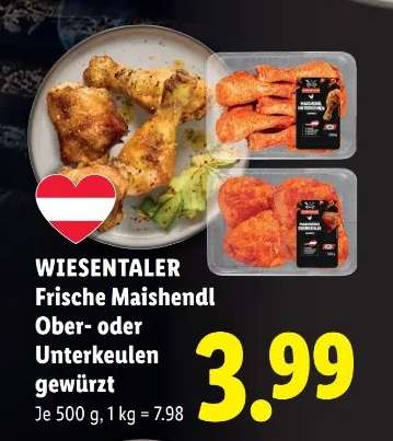 WIESENTALER Frische Maishendl Ober- oder Unterkeulen gewürzt