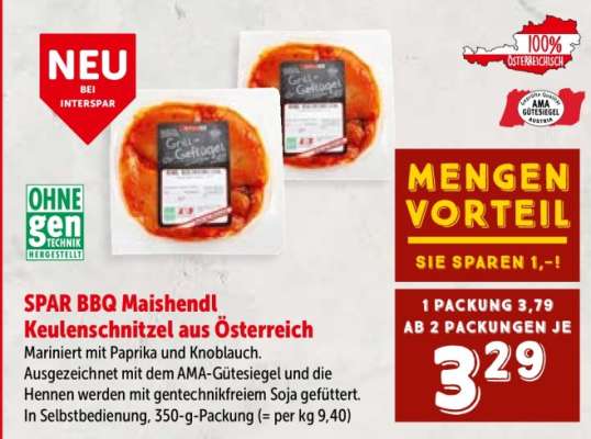 SPAR BBQ Maishendl Keulenschnitzel aus Österreich