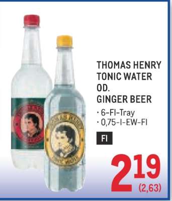 THOMAS HENRY TONIC WATER OD. GINGER BEER