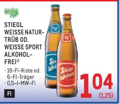 STIEGL WEISSE NATURTRÜB OD. WEISSE SPORT ALKOHOLFREI