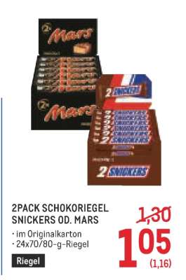 2PACK SCHOKORIEGEL SNICKERS OD. MARS