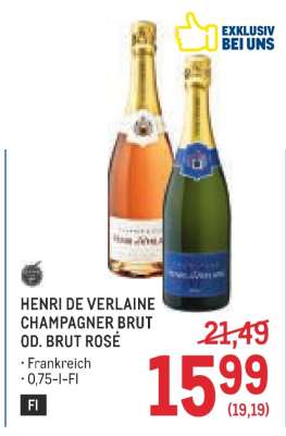 HENRI DE VERLAINE CHAMPAGNER BRUT OD. BRUT ROSÉ