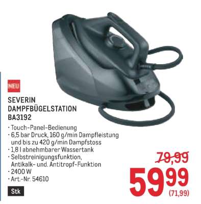 SEVERIN DAMPFBÜGELSTATION BA3192