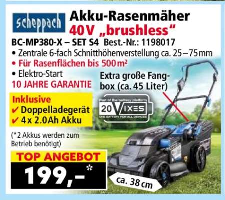 Scheppach Akku-Rasenmäher 40V "brushless"