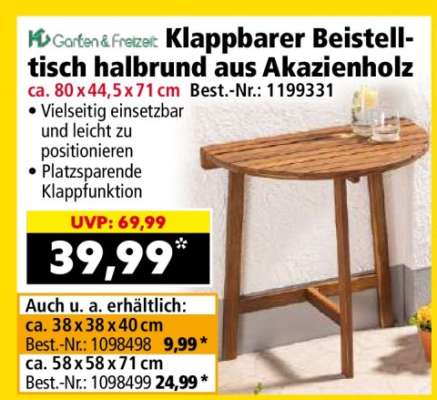 Klappbarer Beistelltisch halbrund aus Akazienholz