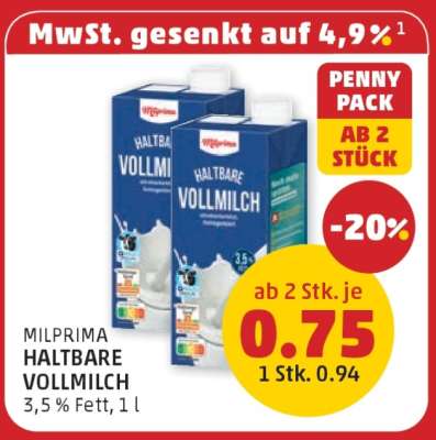 MILPRIMA HALTBARE VOLLMILCH
