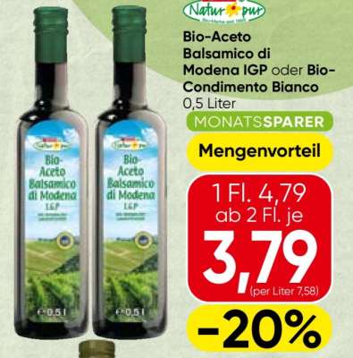 Bio-Aceto Balsamico di Modena IGP oder Bio-Condimento Bianco