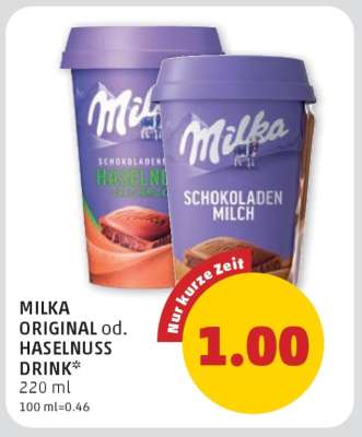 MILKA ORIGINAL od. HASELNUSS DRINK