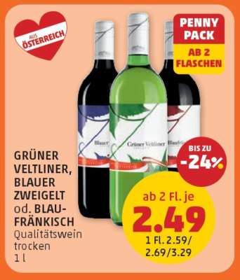 GRÜNER VELTLINER, BLAUER ZWEIGELT od. BLAUFRÄNKISCH