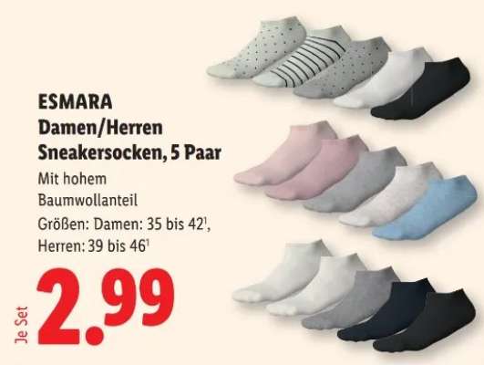 ESMARA Damen/Herren Sneakersocken, 5 Paar