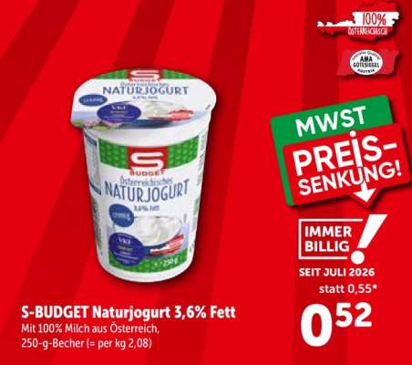 S-BUDGET Naturjogurt 3,6% Fett