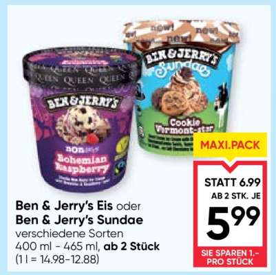 Ben & Jerry's Eis oder Ben & Jerry's Sundae