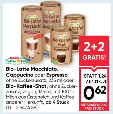 Bio-Latte Macchiato, Cappuccino oder Espresso oder Bio-Kaffee-Shot