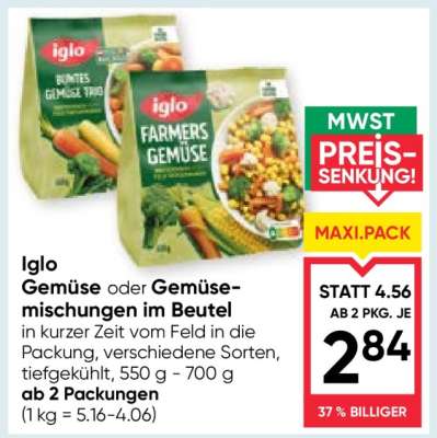 Iglo Gemüse oder Gemüsemischungen im Beutel