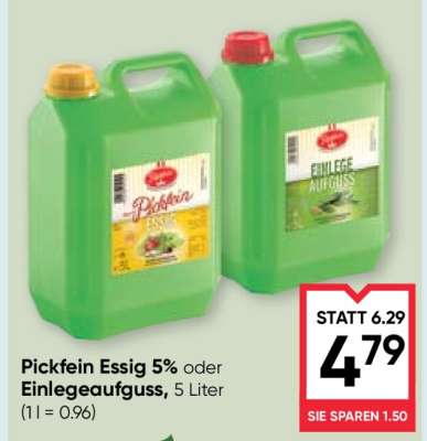 Pickfein Essig 5 % oder Einlegeaufguss