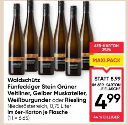 Waldschütz Fünfeckiger Stein Grüner Veltliner, Gelber Muskateller, Weißburgunder oder Riesling