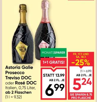 Astoria Galie Prosecco Treviso DOC oder Rosé DOC