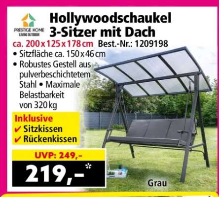 Hollywoodschaukel 3-Sitzer mit Dach