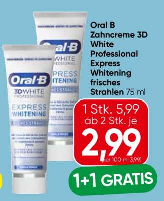 Oral B Zahncreme 3D White Professional Express Whitening frisches Strahlen 75 ml