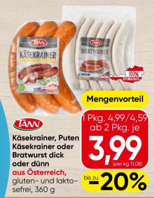 TANN Käsekrainer, Puten Käsekrainer oder Bratwurst