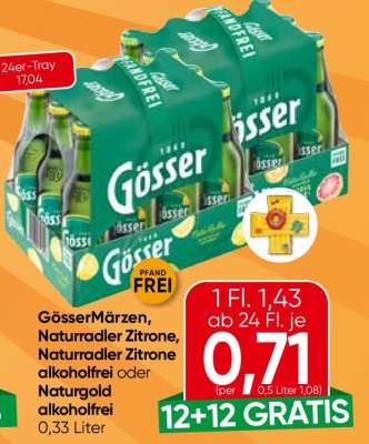 Gösser Märzen, Naturradler Zitrone, Naturradler Zitrone alkoholfrei oder Naturgold alkoholfrei
